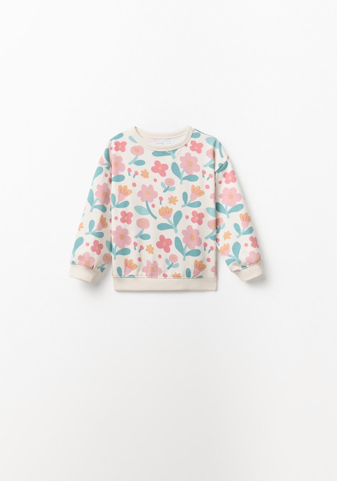 Floral Print Round Neck Sweatshirt - Cream