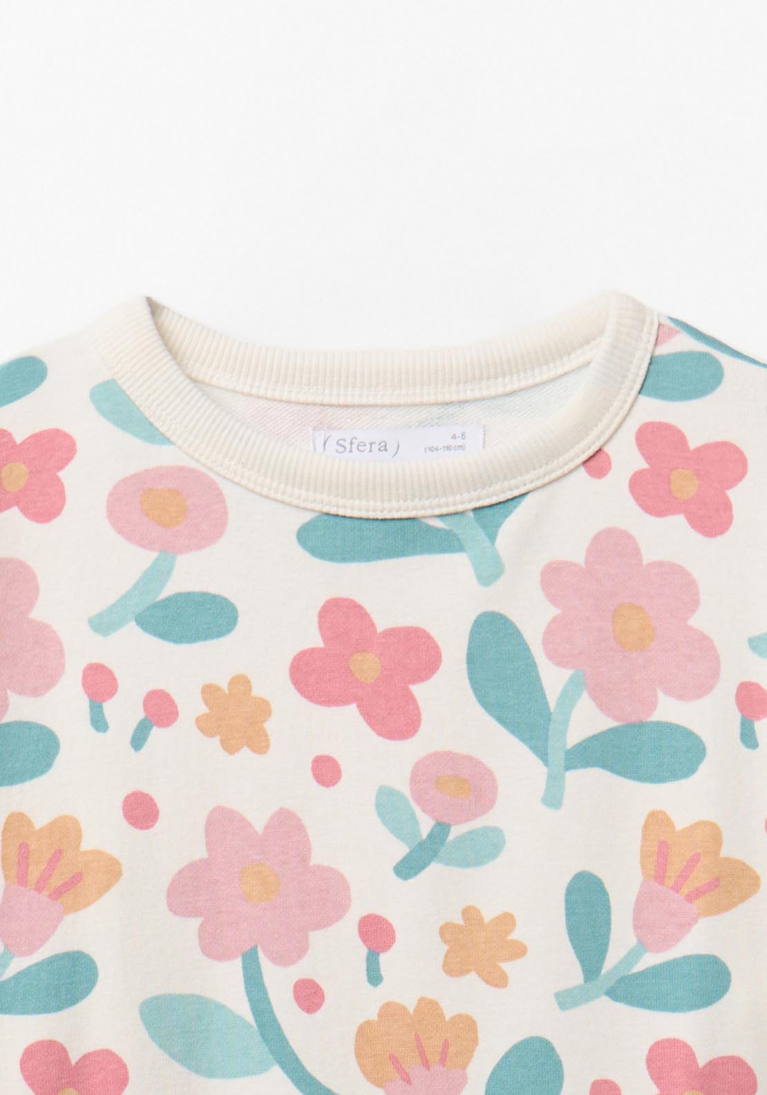 Floral Print Round Neck Sweatshirt - Cream