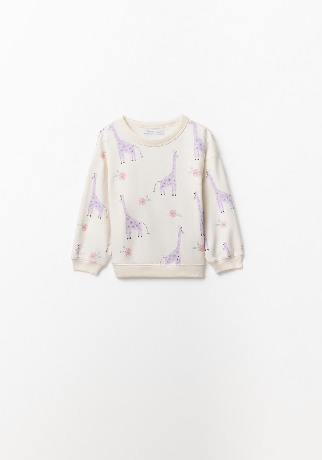 Playful Giraffe Print Sweatshirt - Cream