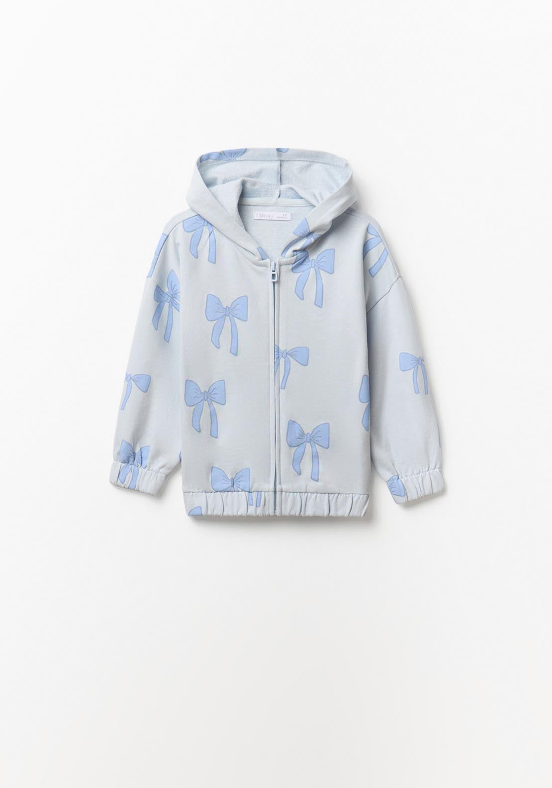 Bow Zip-up Sweatshirt - Blue