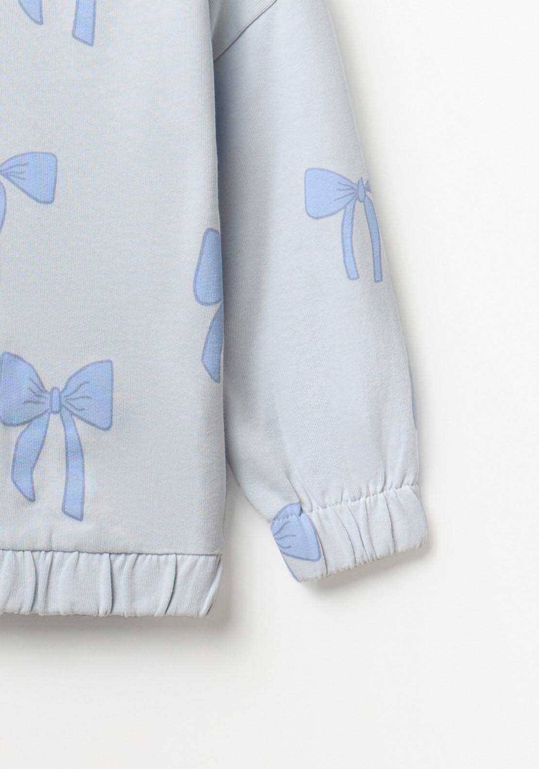 Bow Zip-up Sweatshirt - Blue