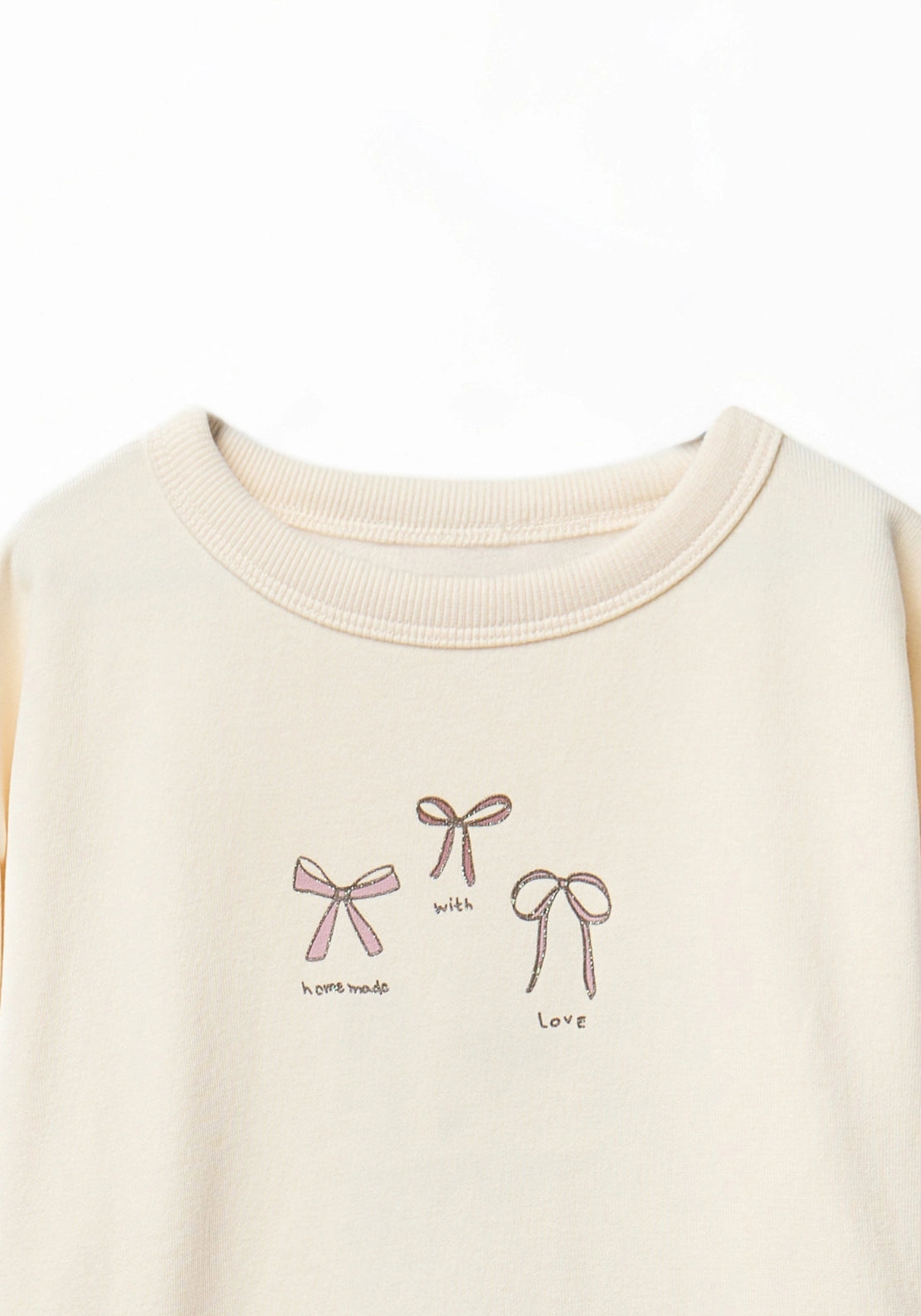 Bow Graphic Sweatshirt - Beige