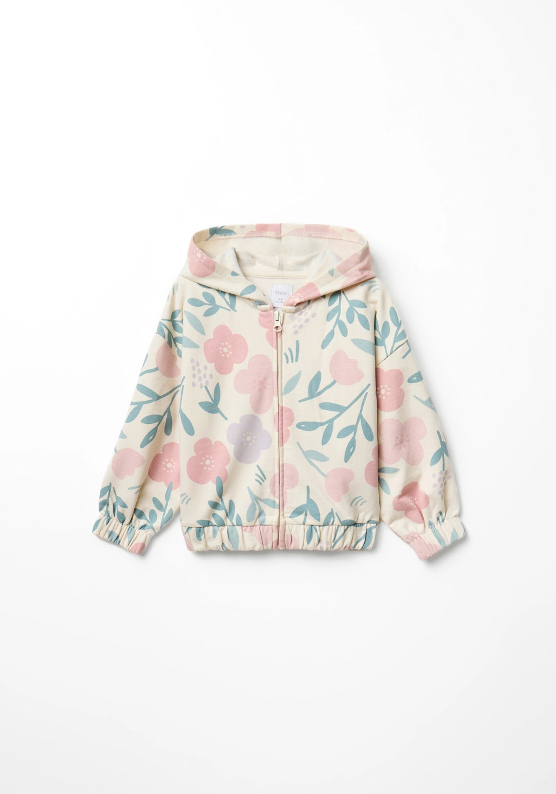 Floral Print Zip Hoodie - Cream