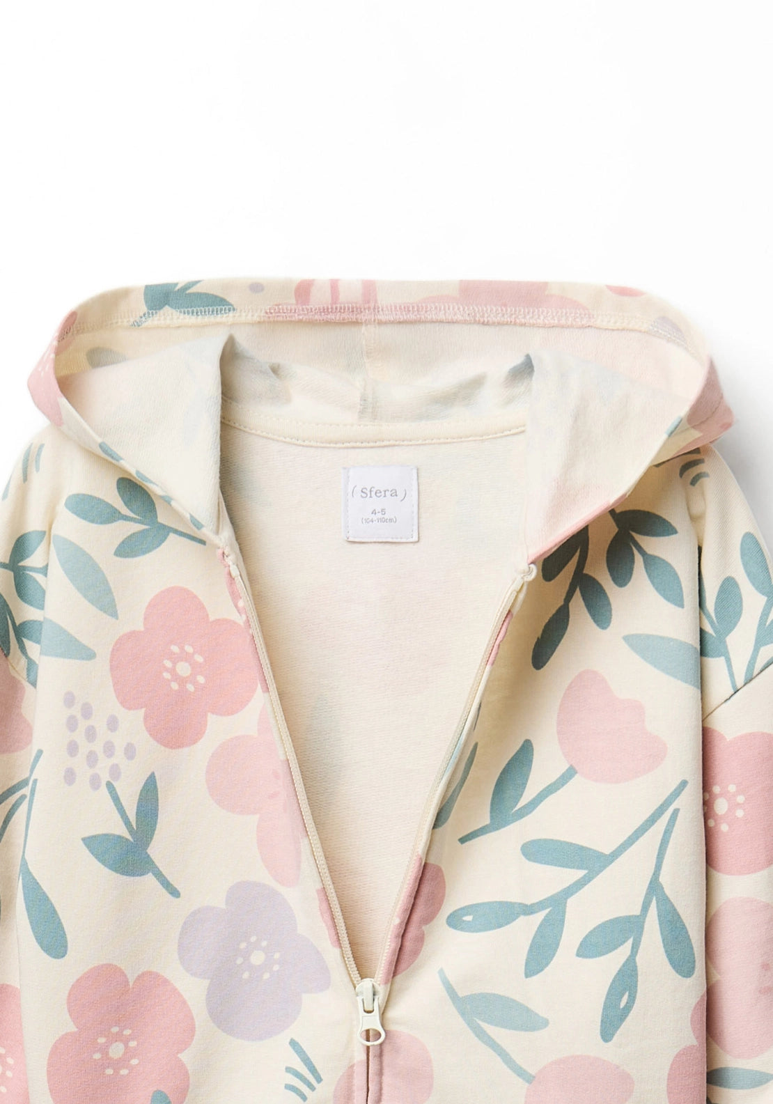 Floral Print Zip Hoodie - Cream