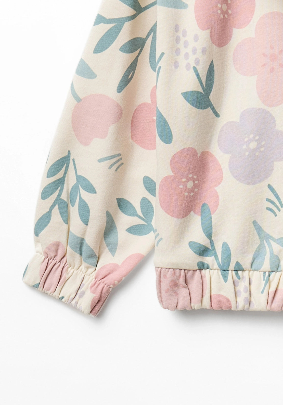 Floral Print Zip Hoodie - Cream