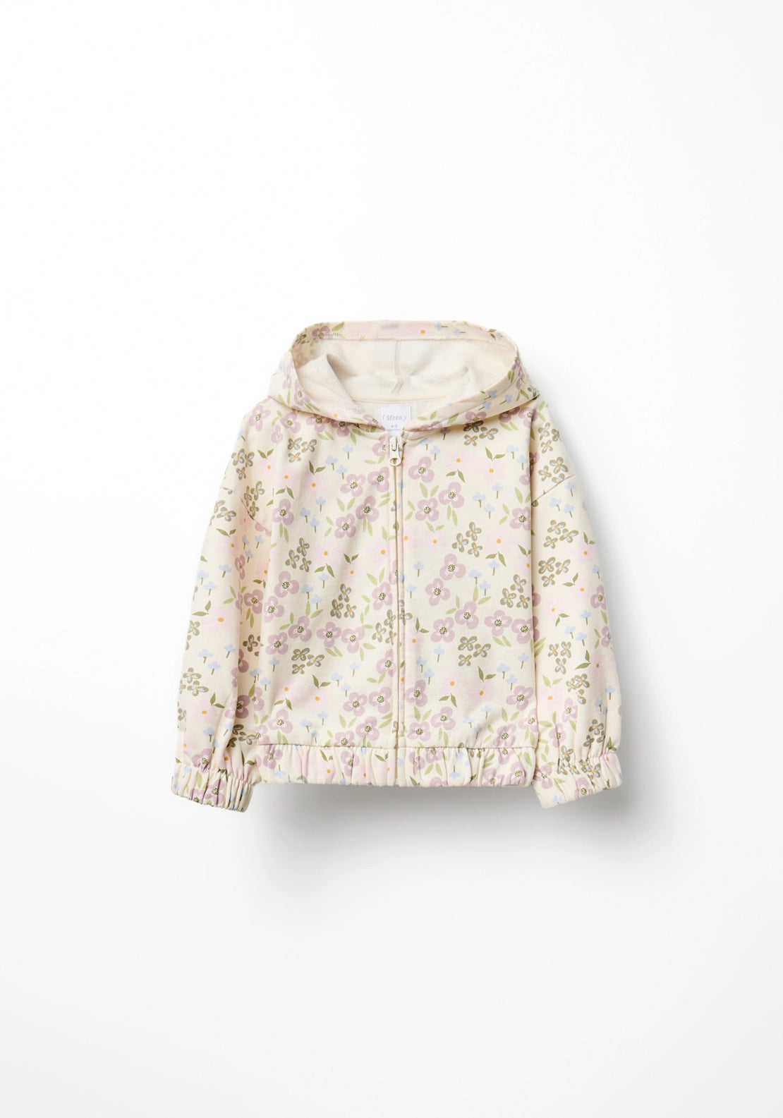Zip Floral Hoodie - Cream