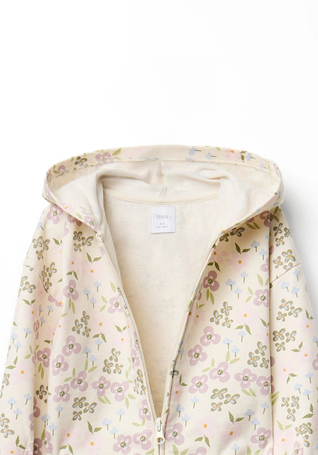 Zip Floral Hoodie - Cream