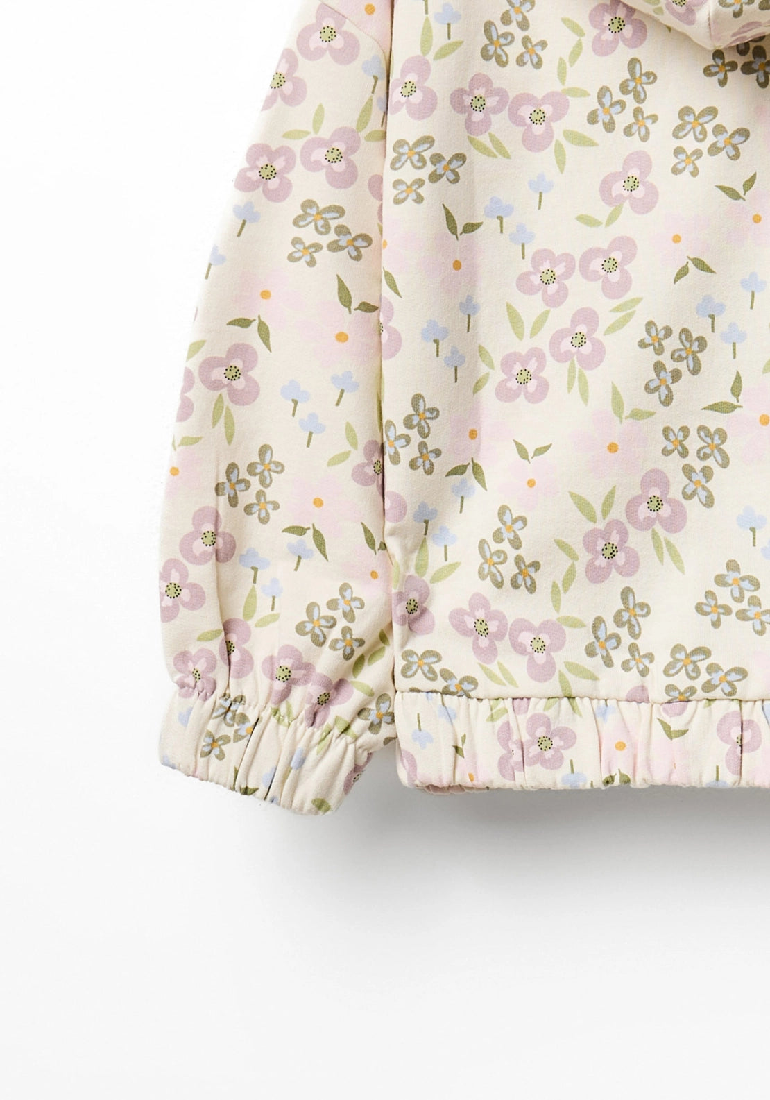Zip Floral Hoodie - Cream
