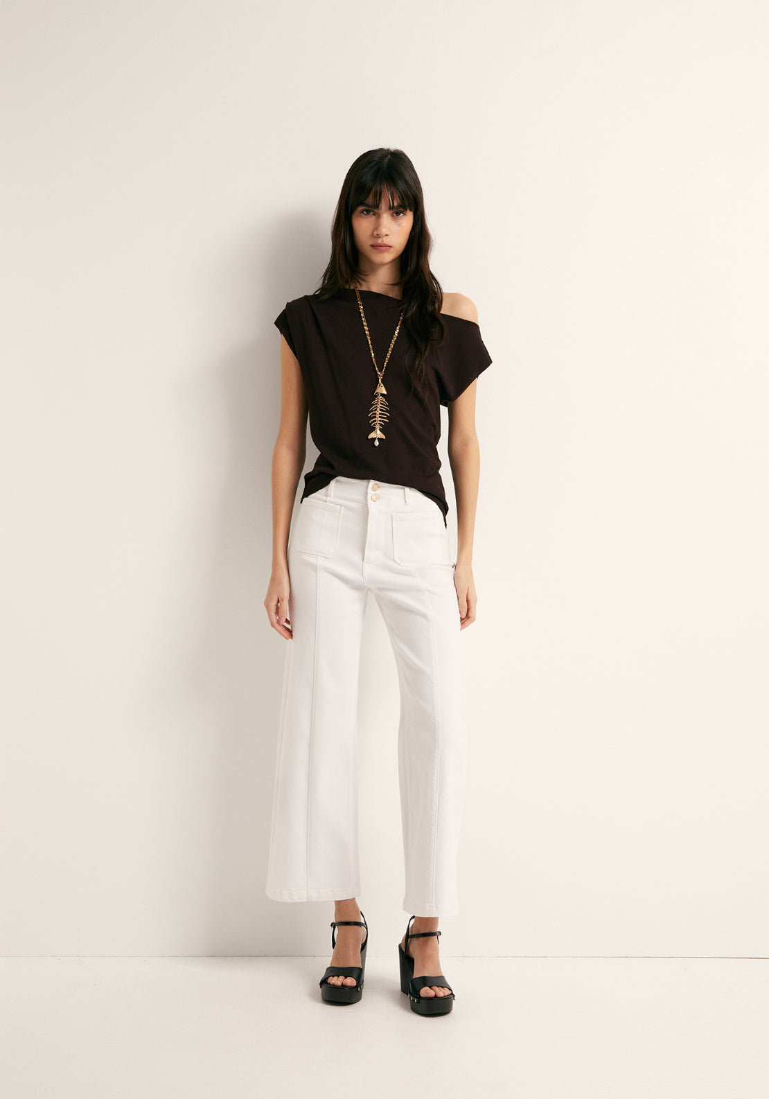 Culotte Style Ankle Jeans - White