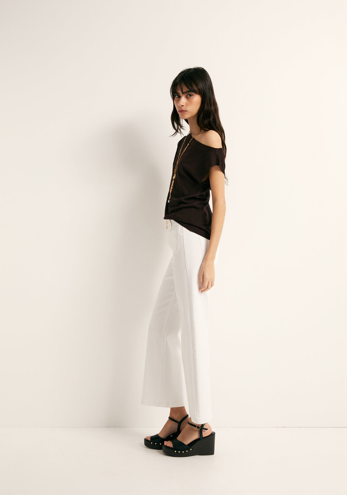 Culotte Style Ankle Jeans - White