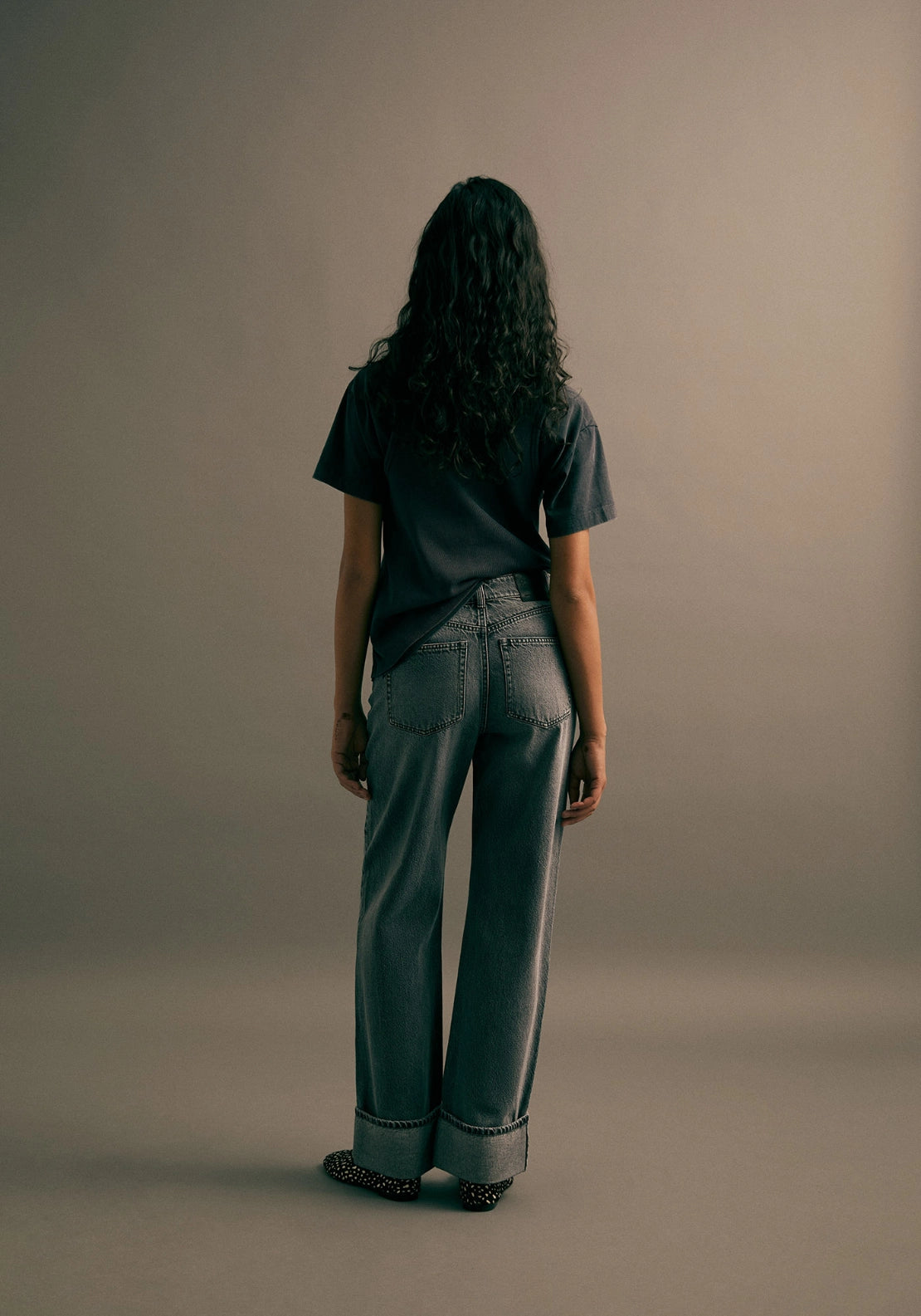 Turn Up Hem Straight Leg Jeans - Denim Medium Blue