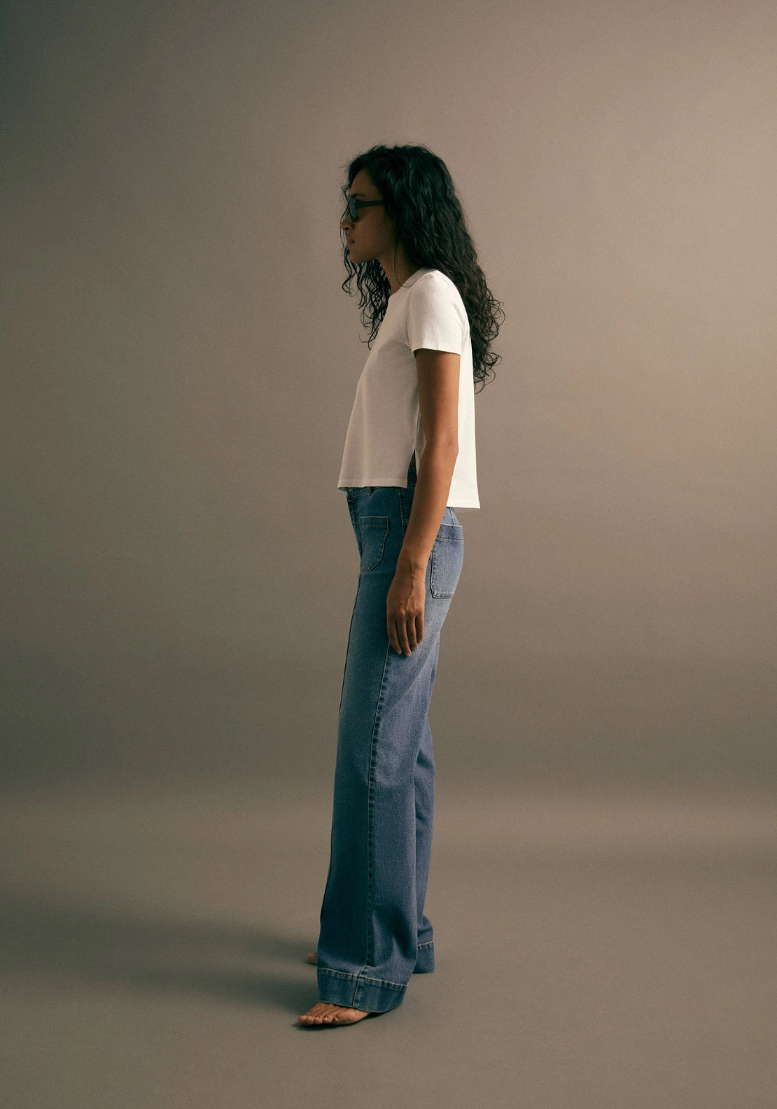 Wide Leg Flared Jeans - Denim Medium Blue