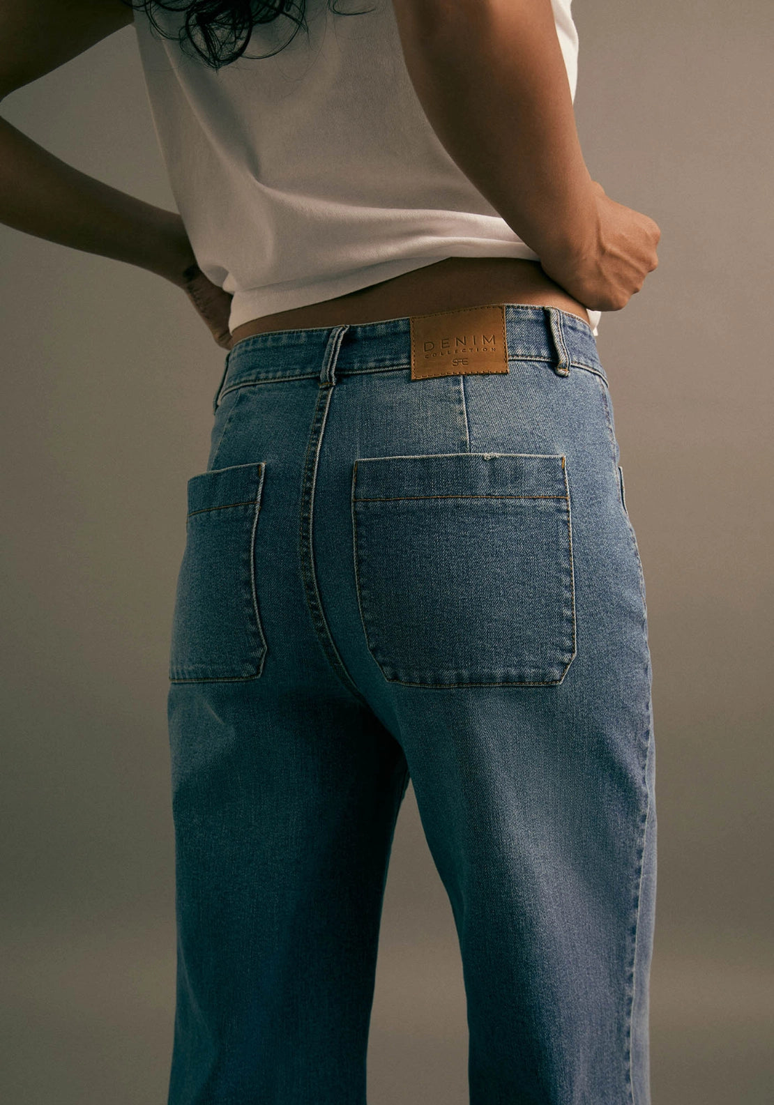 Wide Leg Flared Jeans - Denim Medium Blue