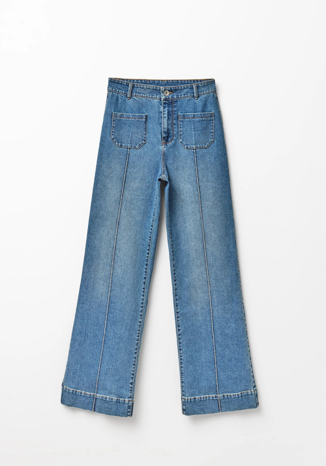 Wide Leg Flared Jeans - Denim Medium Blue