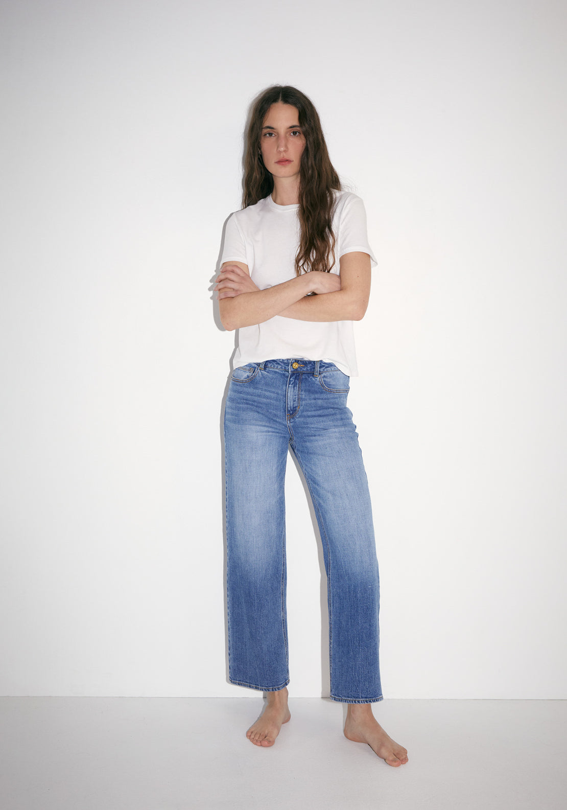 Straight Wide Ankle Jeans - Denim