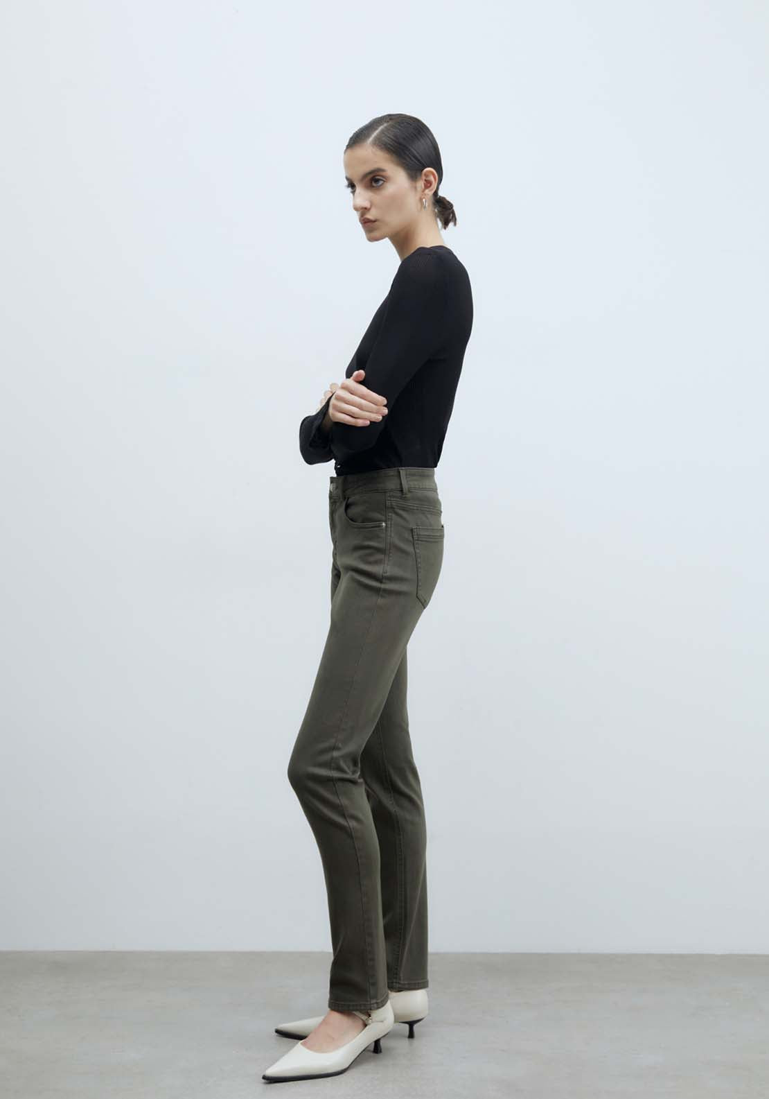 Sfera Basic Straight-Leg Jeans - Khaki Green 2 Shaws Department Stores