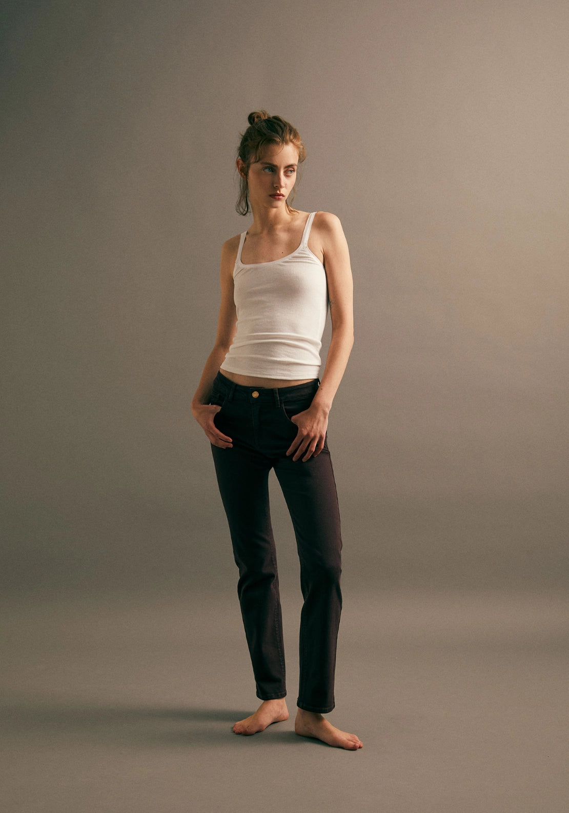 Fitted Straight Leg Jeans - Red