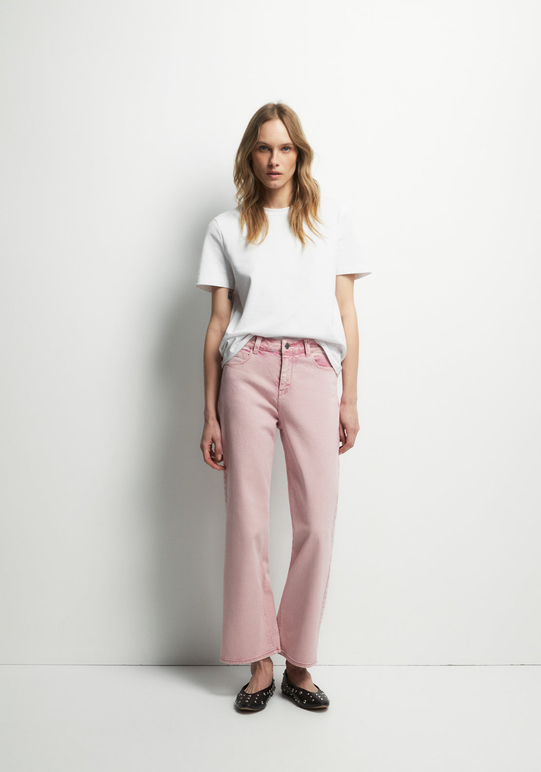 Wide Leg Ankle Jeans - Pink