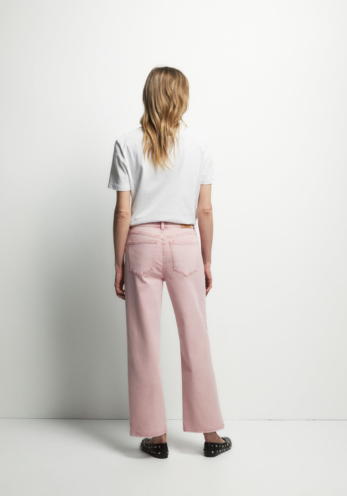 Wide Leg Ankle Jeans - Pink