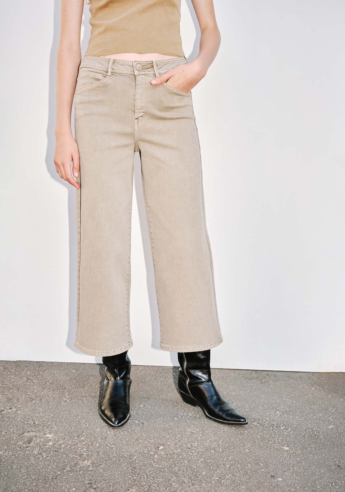 Sfera Slim-fit culotte jeans - Taupe 1 Shaws Department Stores