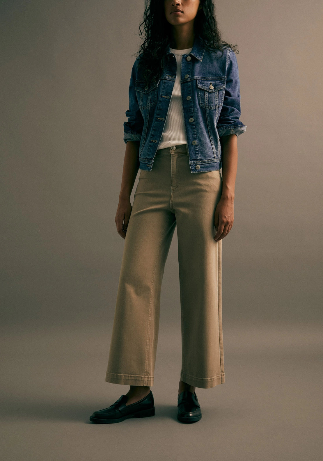 High Rise Culotte Jeans - Beige