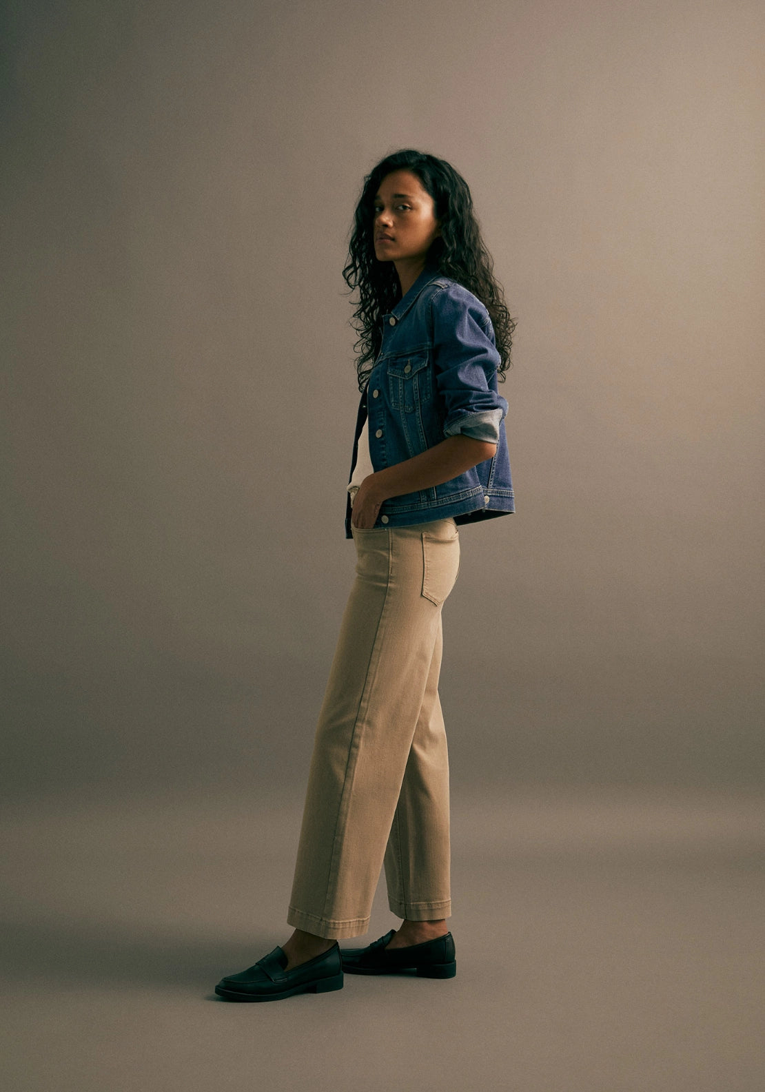 High Rise Culotte Jeans - Beige