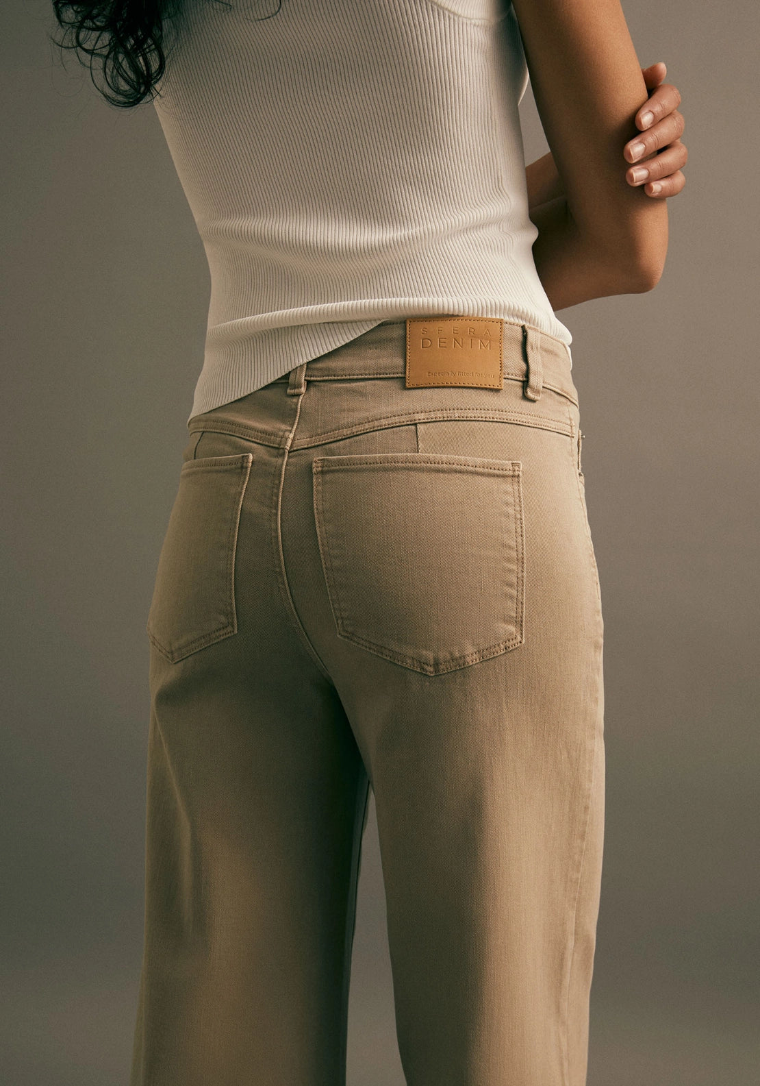 High Rise Culotte Jeans - Beige
