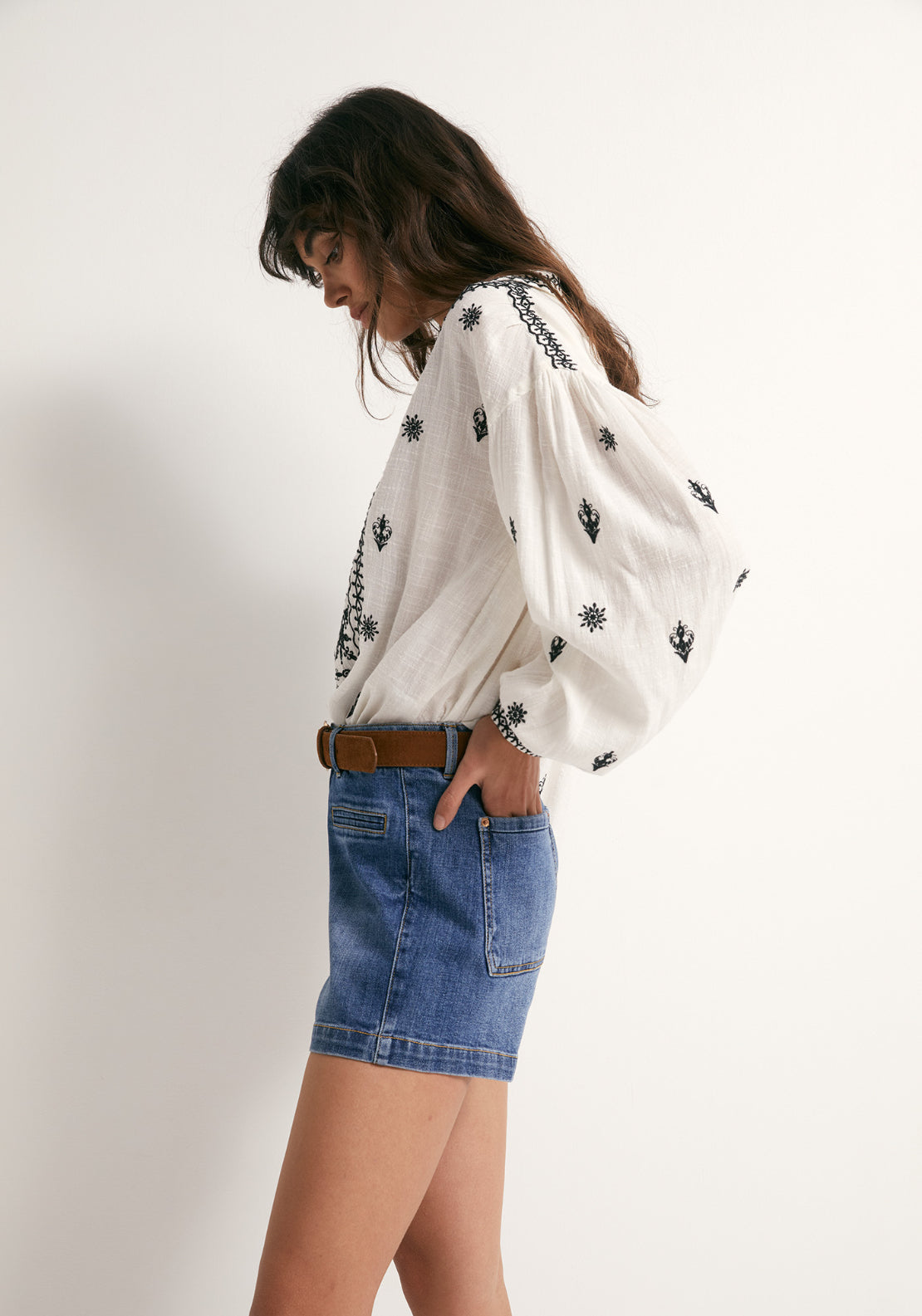 Relaxed Fit Denim Bermuda Shorts - Denim