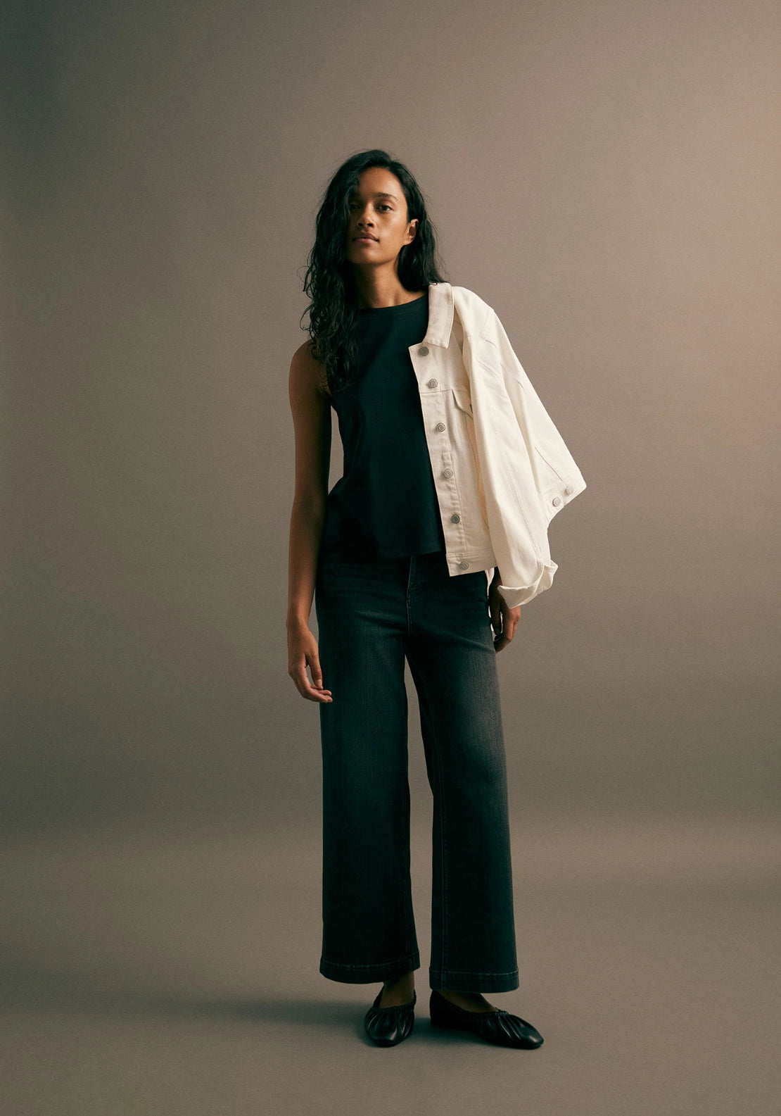 High Rise Culotte Jeans - Black