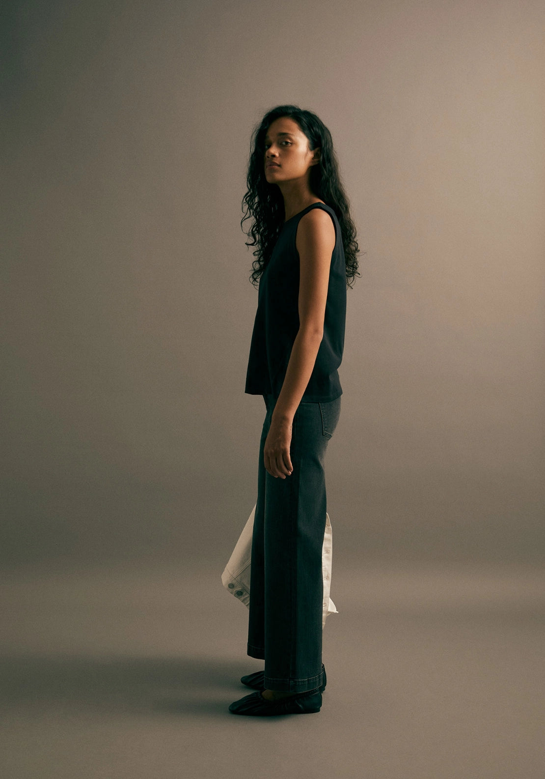 High Rise Culotte Jeans - Black