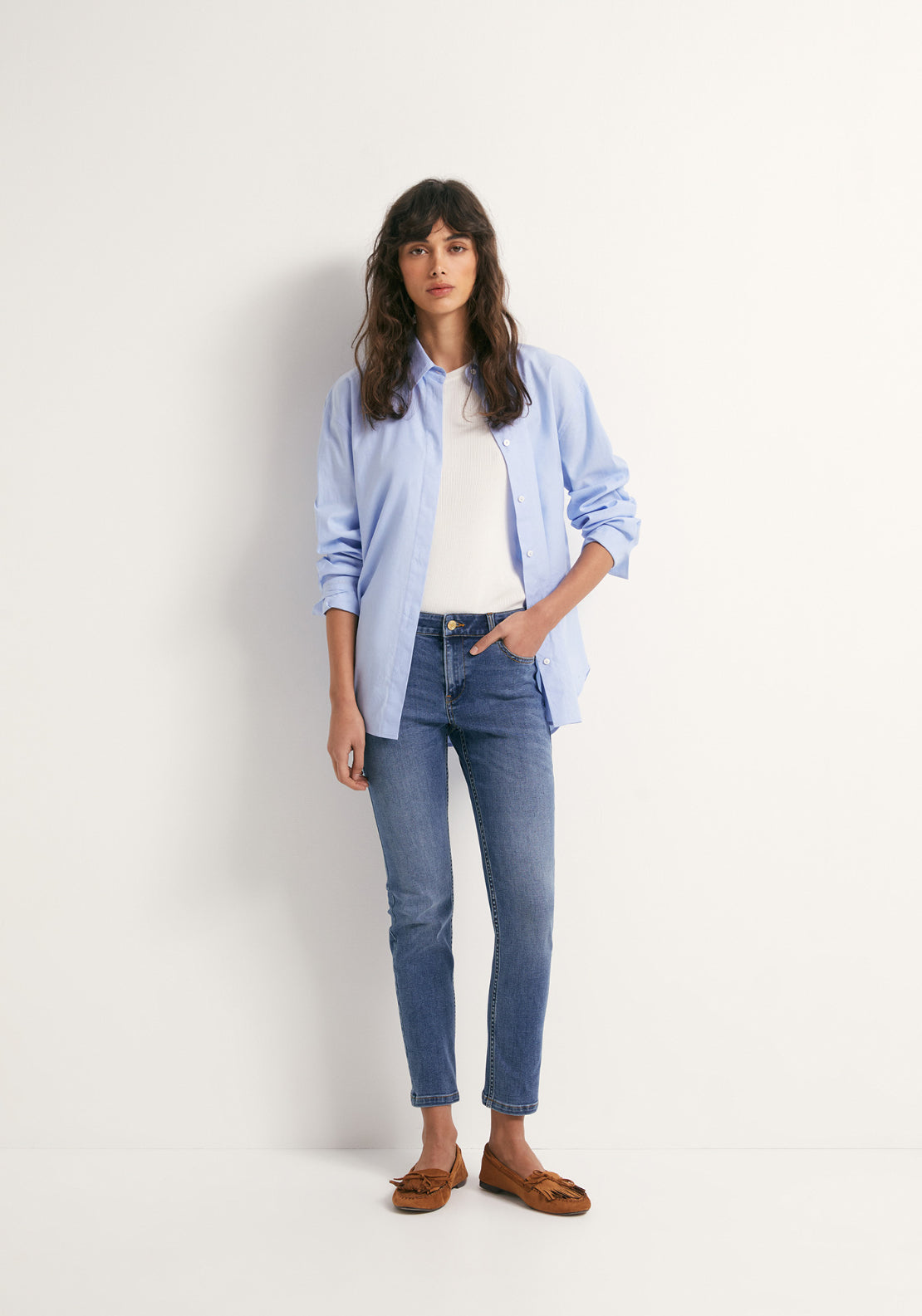 Mid Rise Cigarette Jeans - Denim