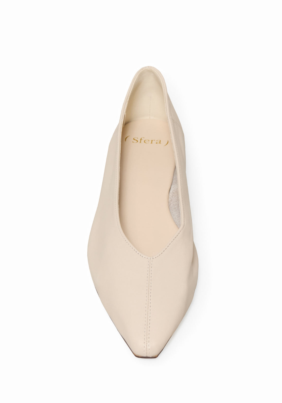 Basic Leather V-Cut Flats - Ecru