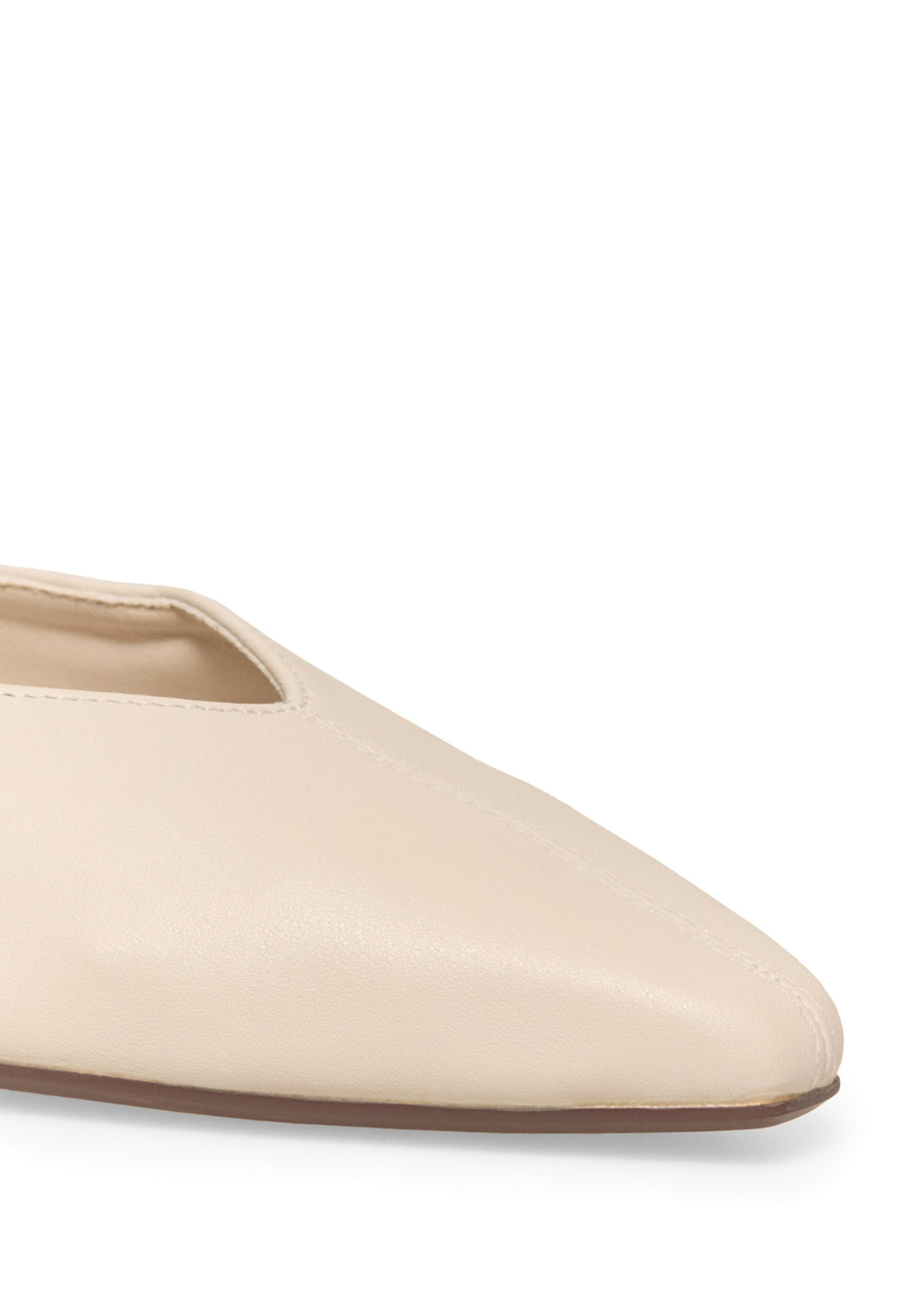 Basic Leather V-Cut Flats - Ecru