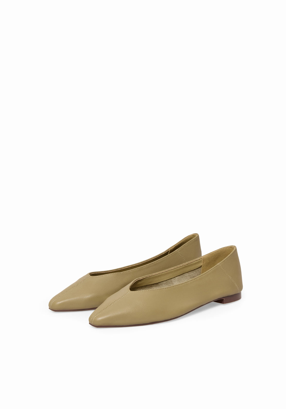 Basic Leather V-Cut Flats - Green