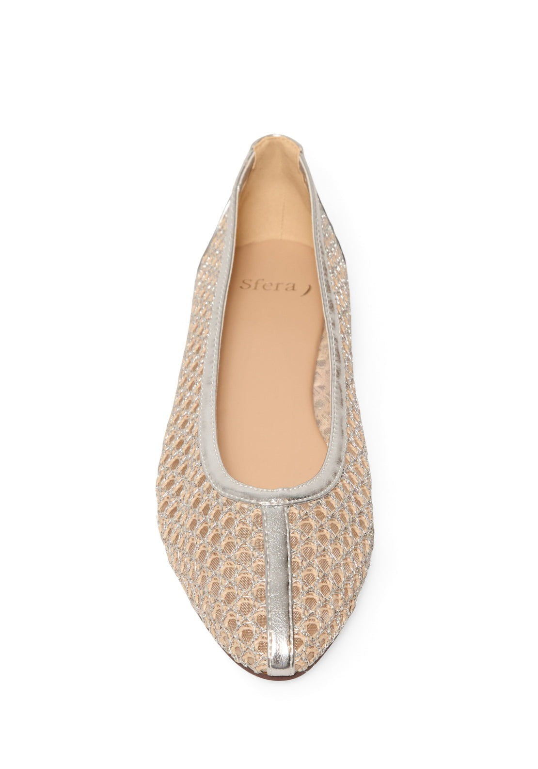 Laser Cut Lurex Ballet Flat - Rhodium