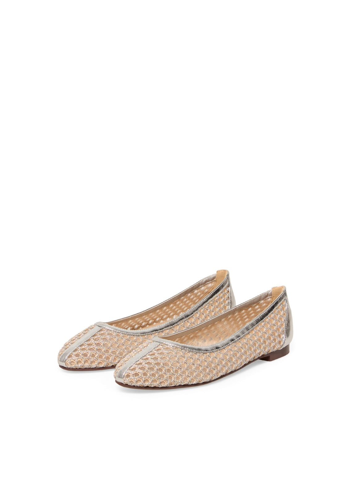 Laser Cut Lurex Ballet Flat - Rhodium