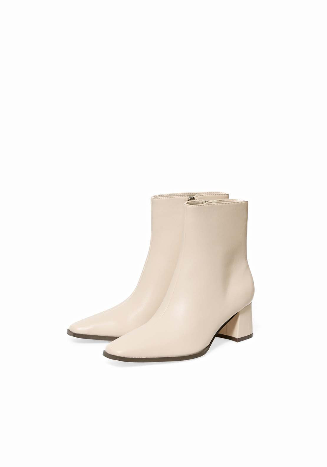 Heeled Ankle Boot - Ecru