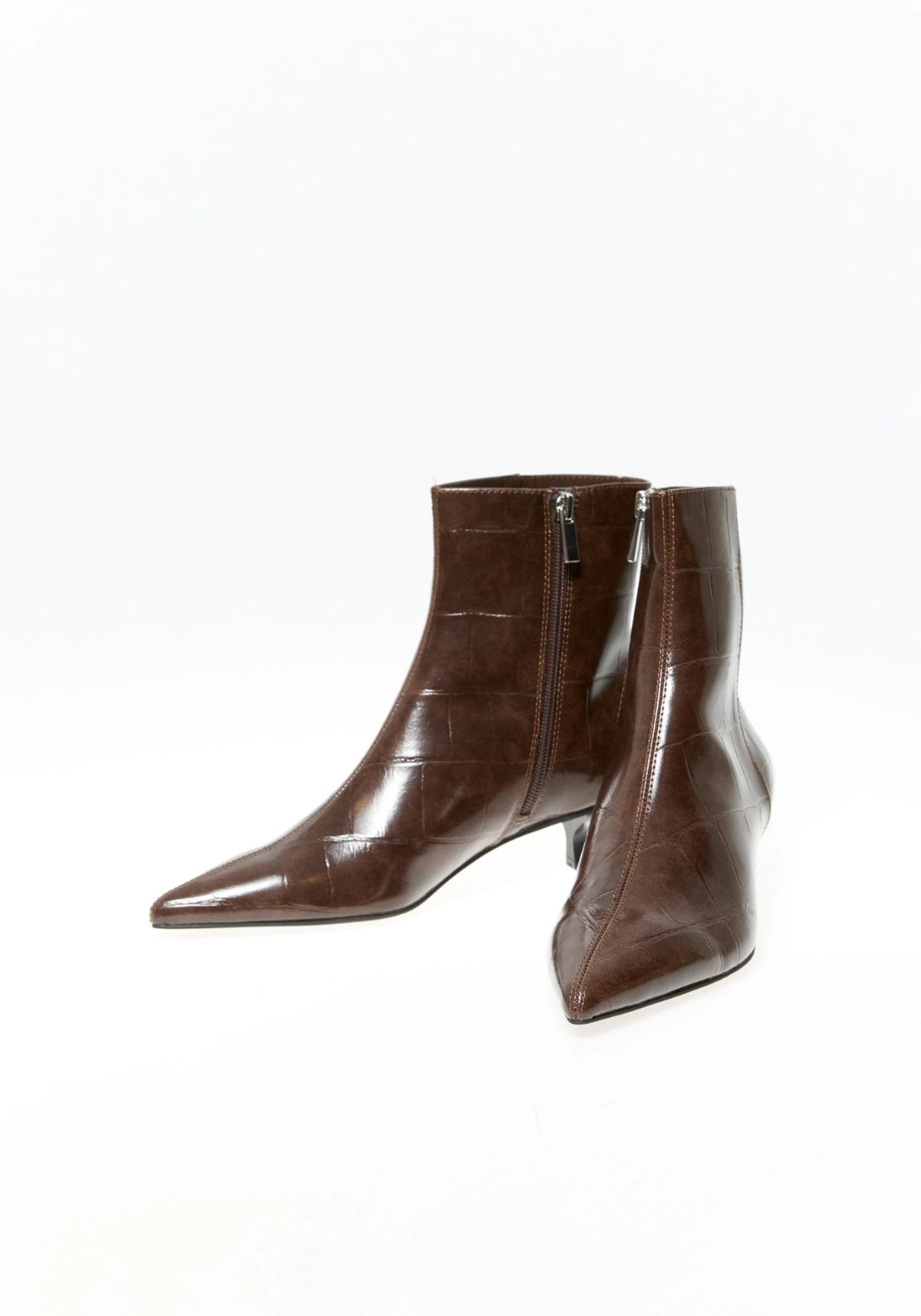 Side Zip Heeled Boot - Brown