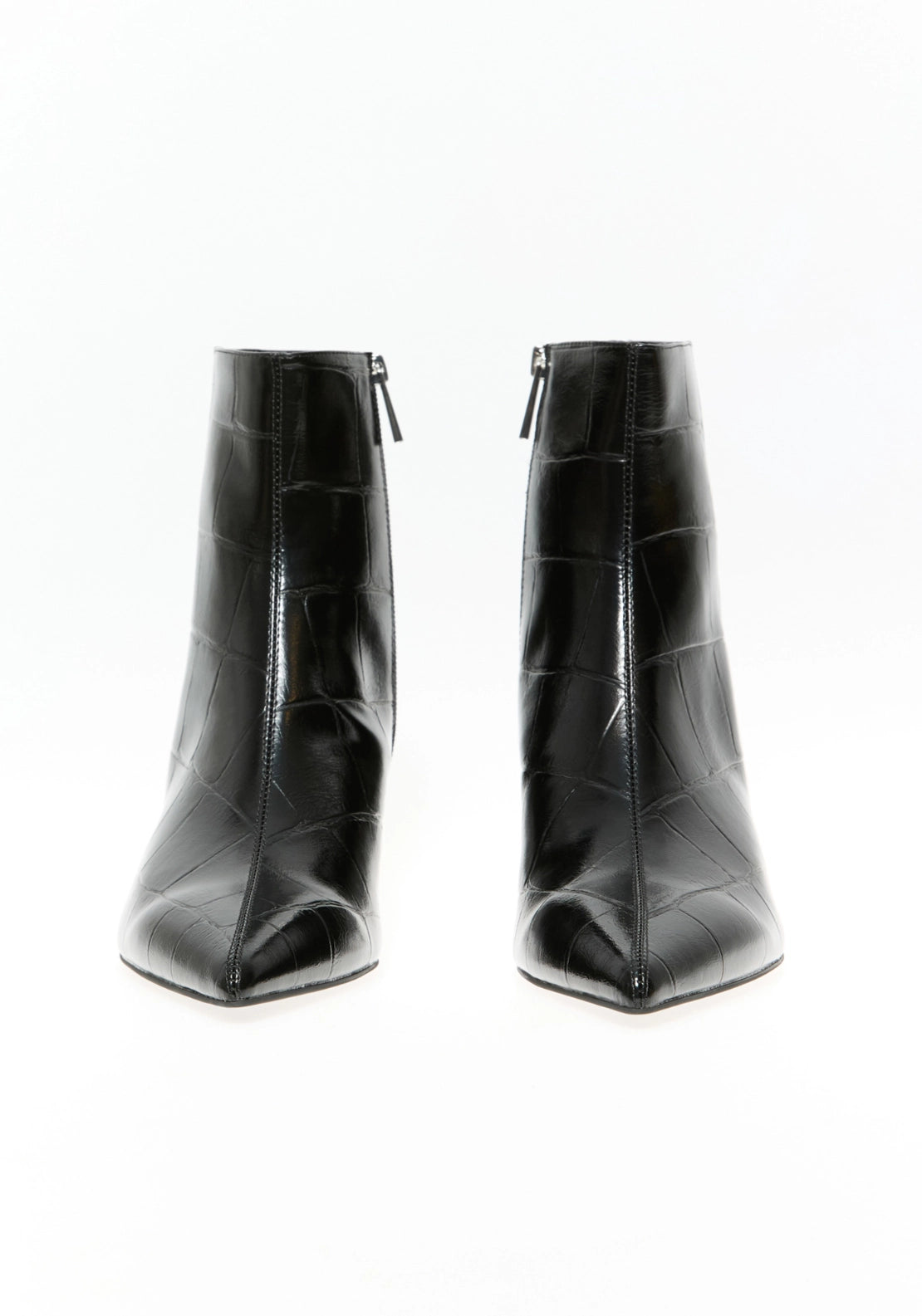 Side Zip Heeled Crocodile Effect Boot - Black