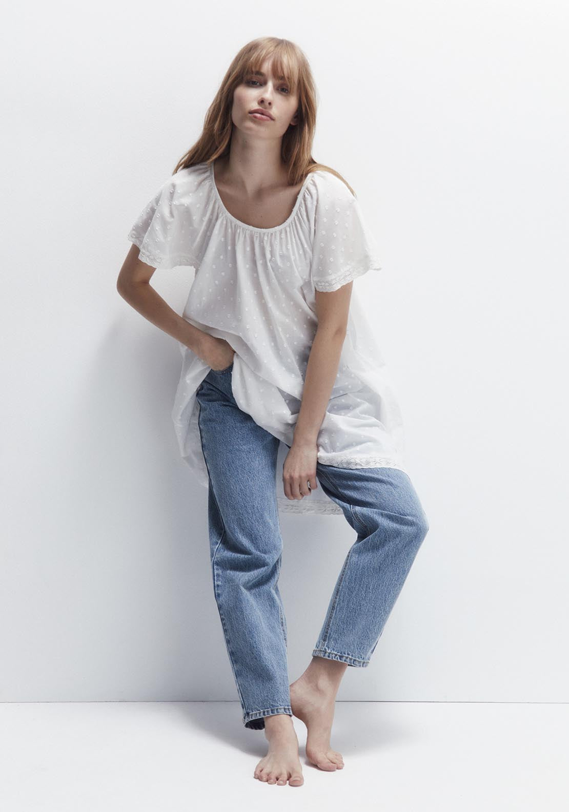 Sfera Plain Plumetis Nightshirt - White 1 Shaws Department Stores