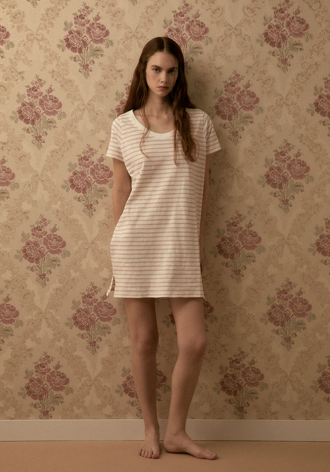 Sfera Stripes night wear T-shirt - Pink Light 1 Shaws Department Stores