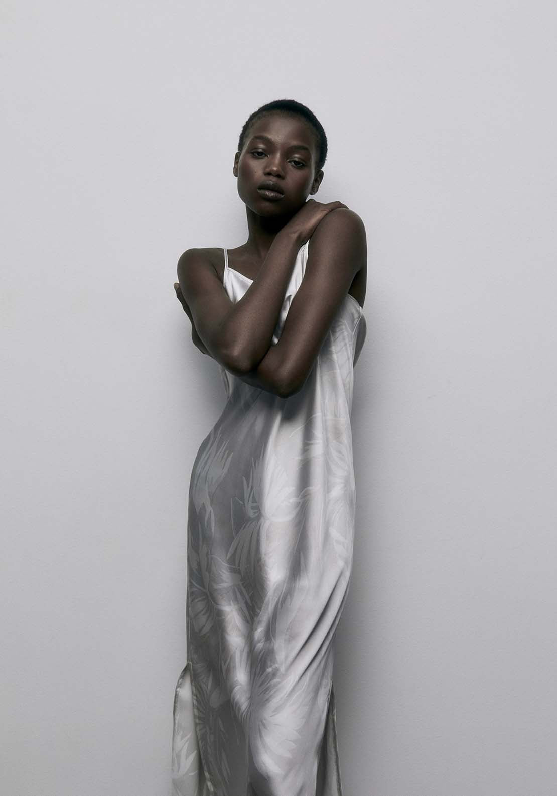 Satin Palm Tree Nightdress - Stone