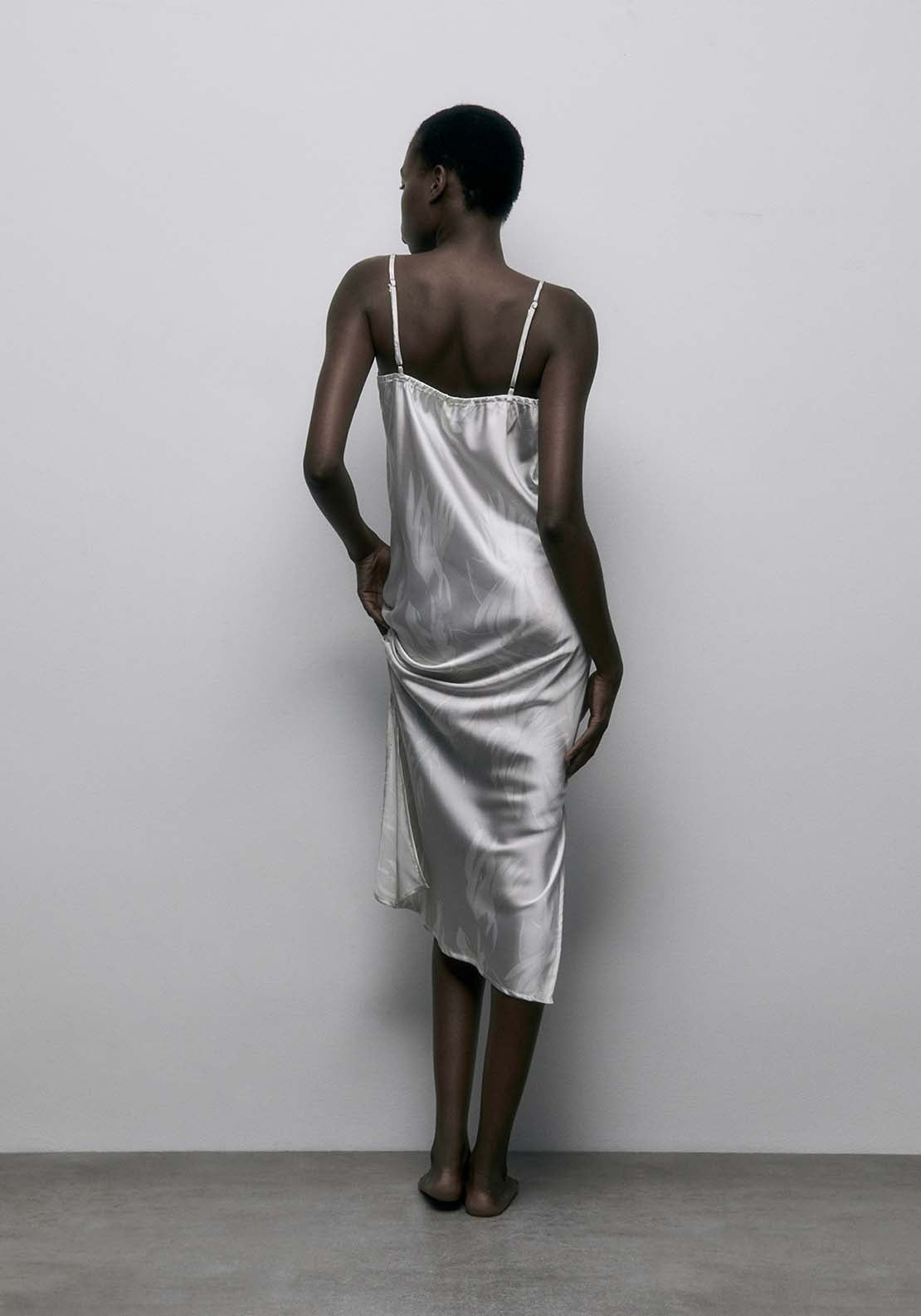 Satin Palm Tree Nightdress - Stone