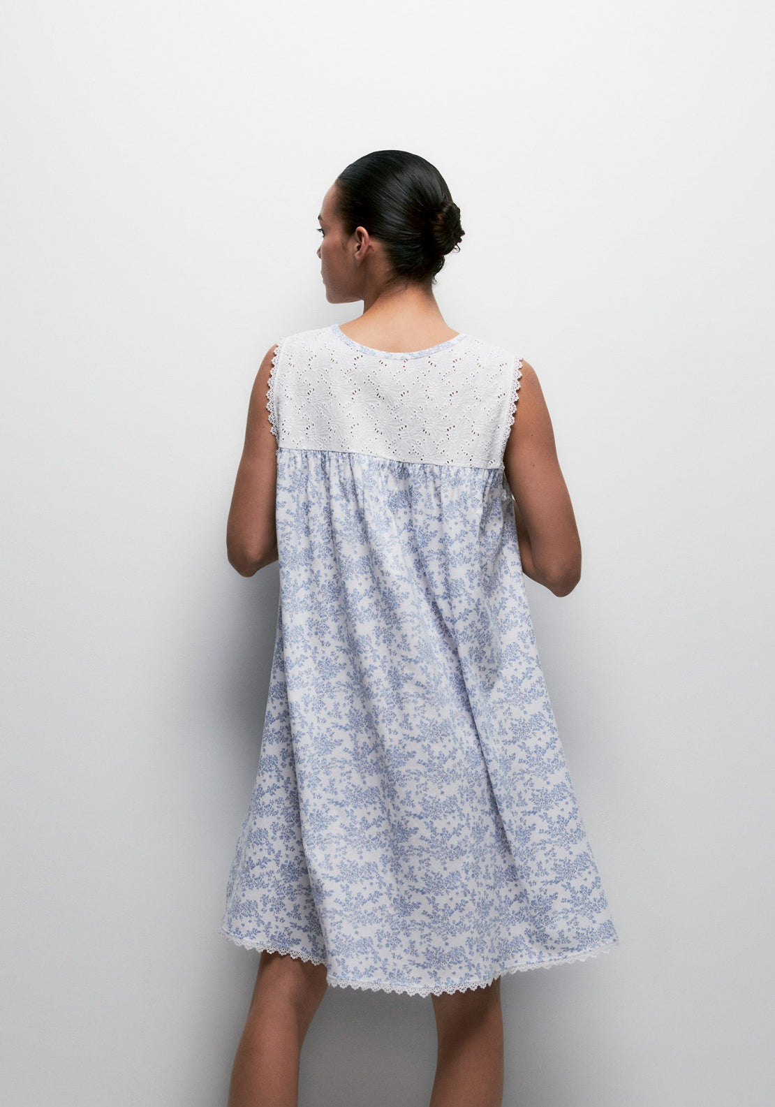 100% Cotton Floral Print Sleeveless Nightdress - Blue