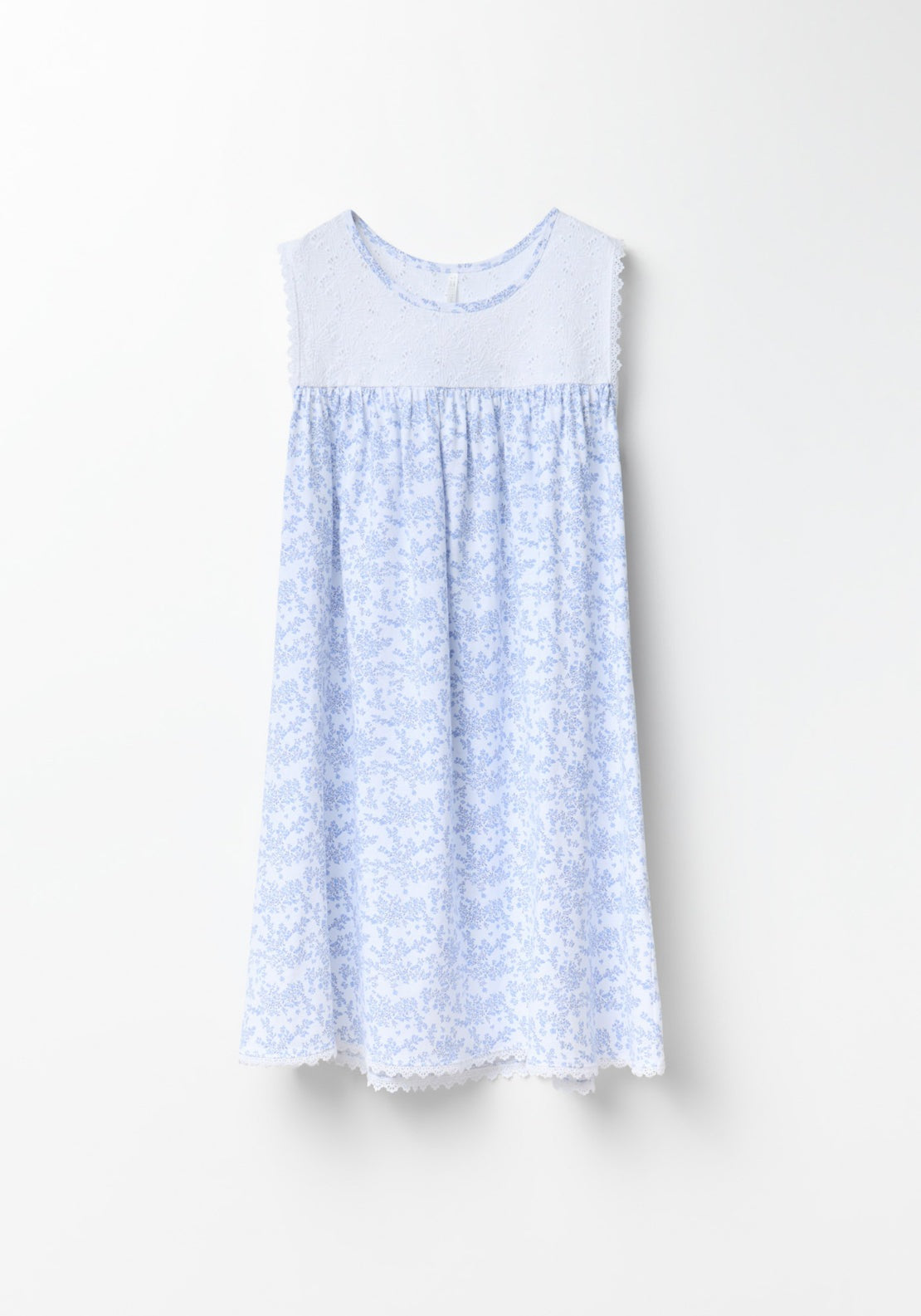 100% Cotton Floral Print Sleeveless Nightdress - Blue