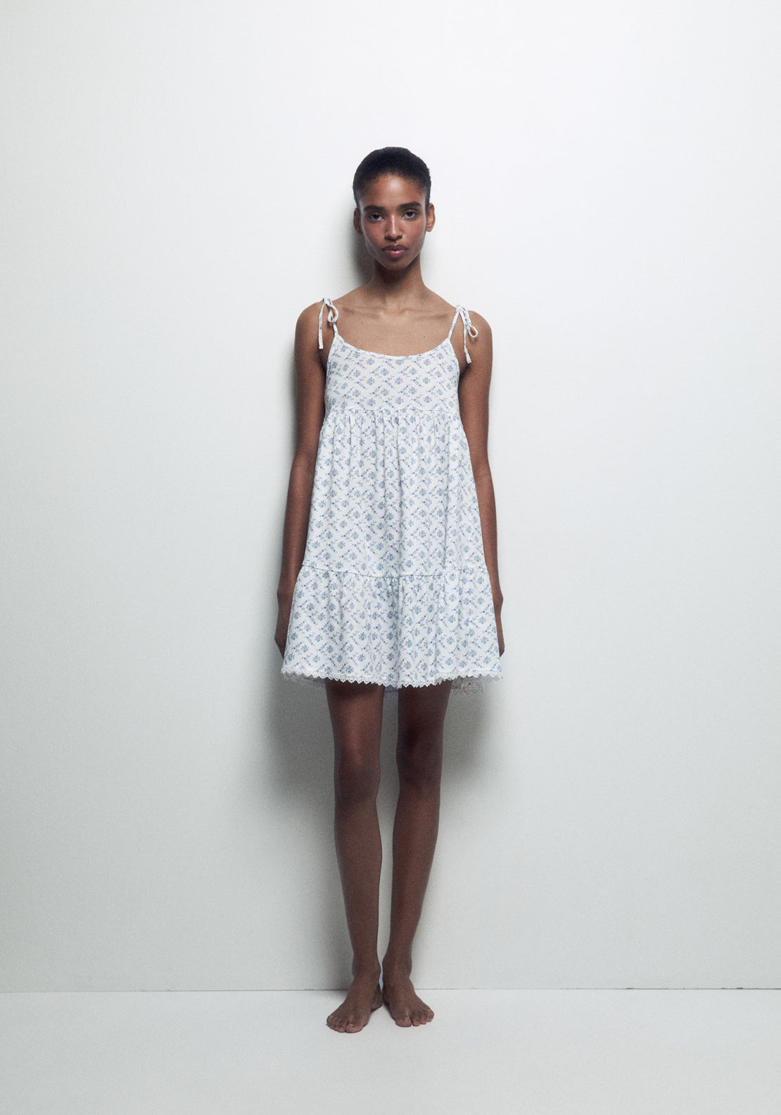 100% Cotton Printed Strappy Nightdress - White
