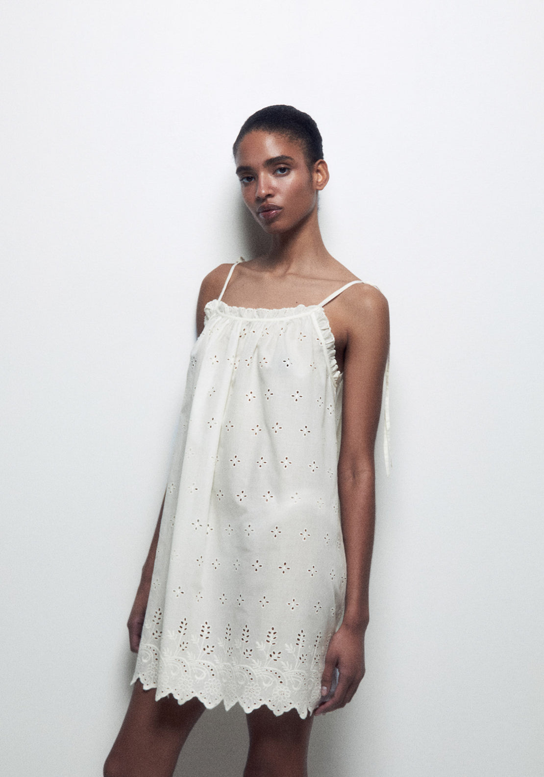 100% Cotton Plain Strappy Nightdress With Embroidered Detail - Nude