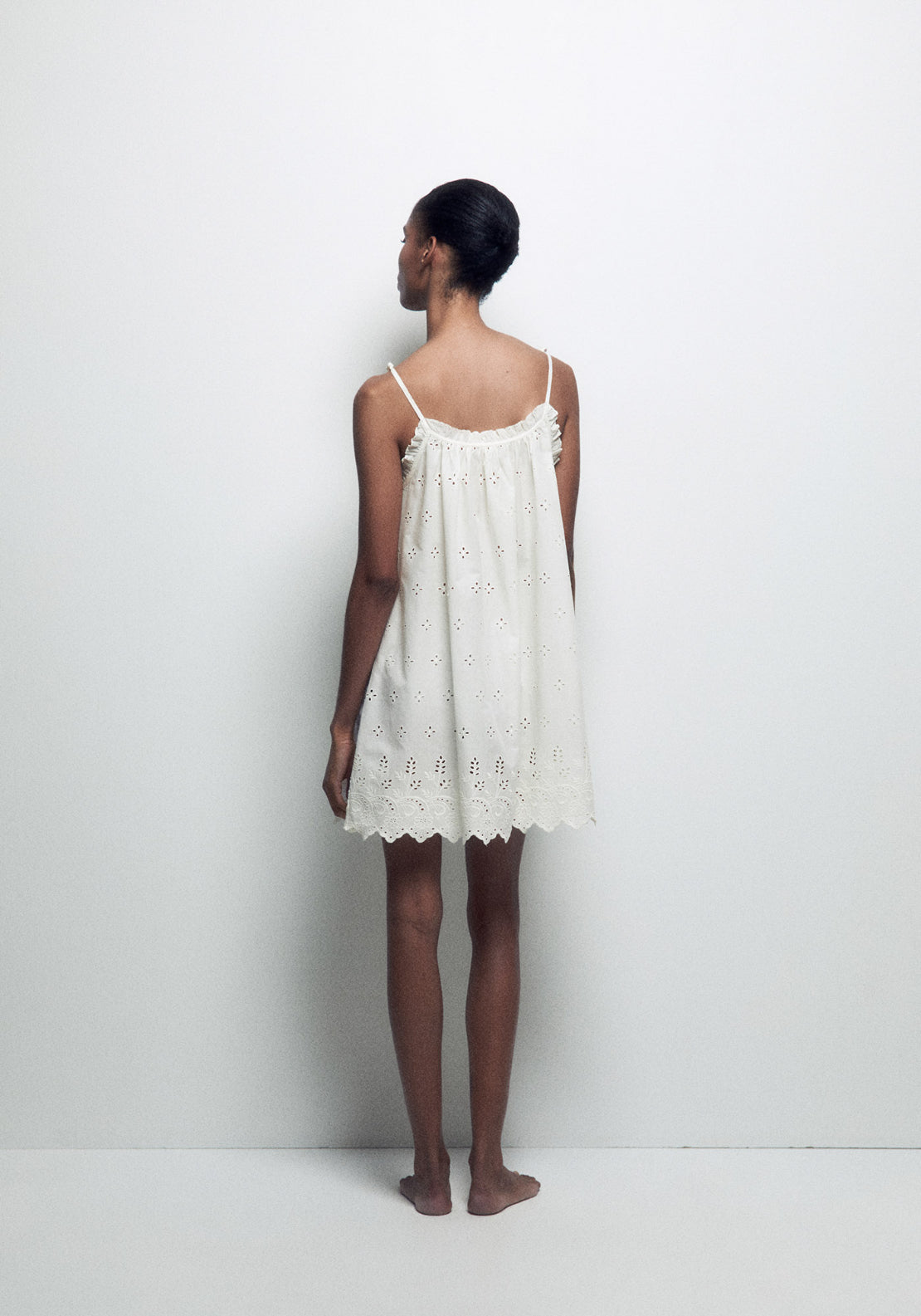 100% Cotton Plain Strappy Nightdress With Embroidered Detail - Nude