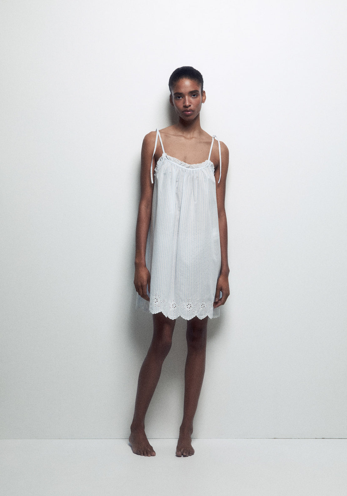 100% Cotton Striped Strappy Nightdress - Blue