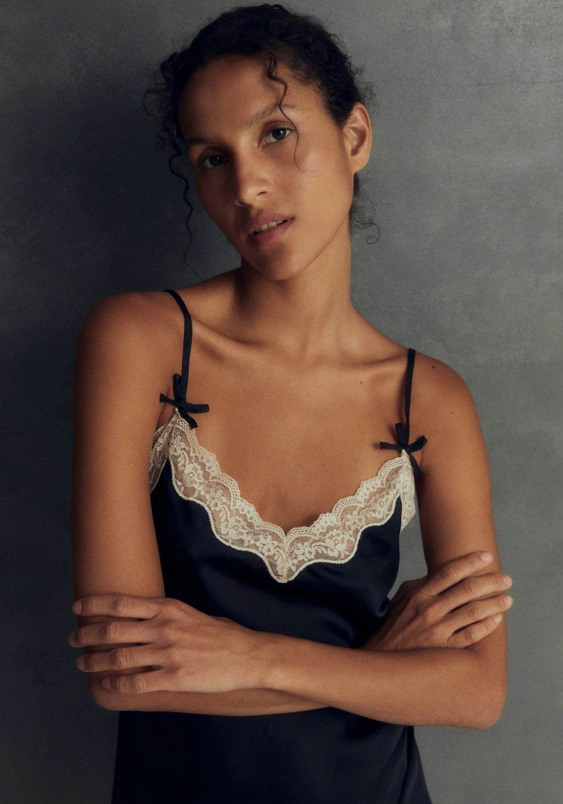Lace Detail Nightdress - Black